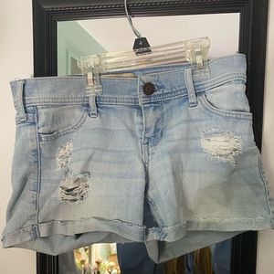 Womens Blue Ripped Denim Shorts
